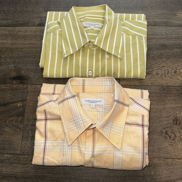 Alex Cannon Other - Lot Of 2 Alex Cannon Mens L Long Sleeves Button Up Striped Plaid Shirts Colorful